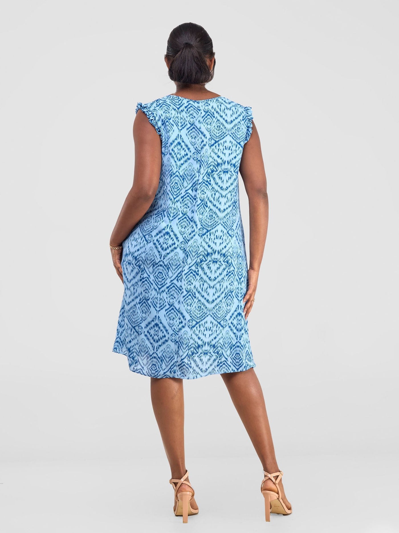 Vivo Ava Tent Knee Length Dress - Blue / Navy Print - Shopzetu