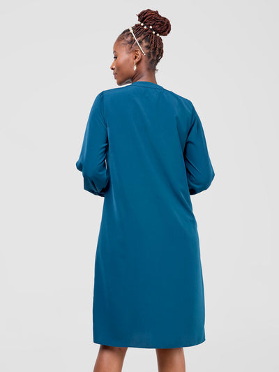 Vivo Zena Long Sleeve Mandarin Collar Shift Dress - Ocean Depths