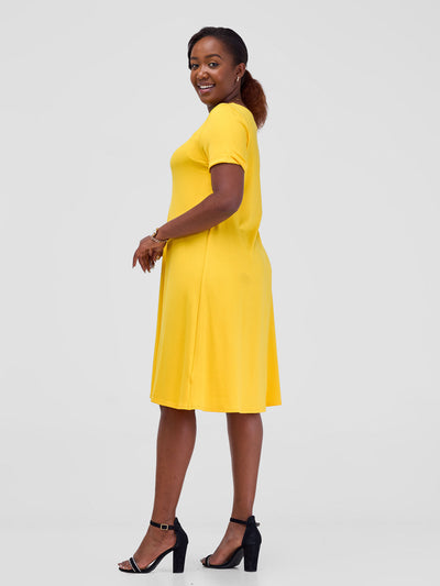 Vivo Leila Short Sleeve A-Line Dress - Yellow