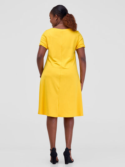 Vivo Leila Short Sleeve A-Line Dress - Yellow