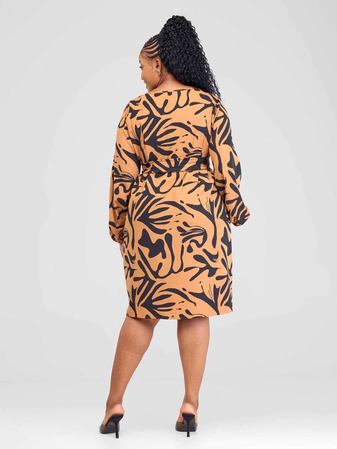 Vivo Zahari Shift Dress - Mustard / Black Zari Print - Shopzetu