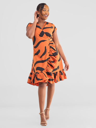 Vivo Nasinka Wrap Dress - Rust / Black Nasi Print - Shopzetu