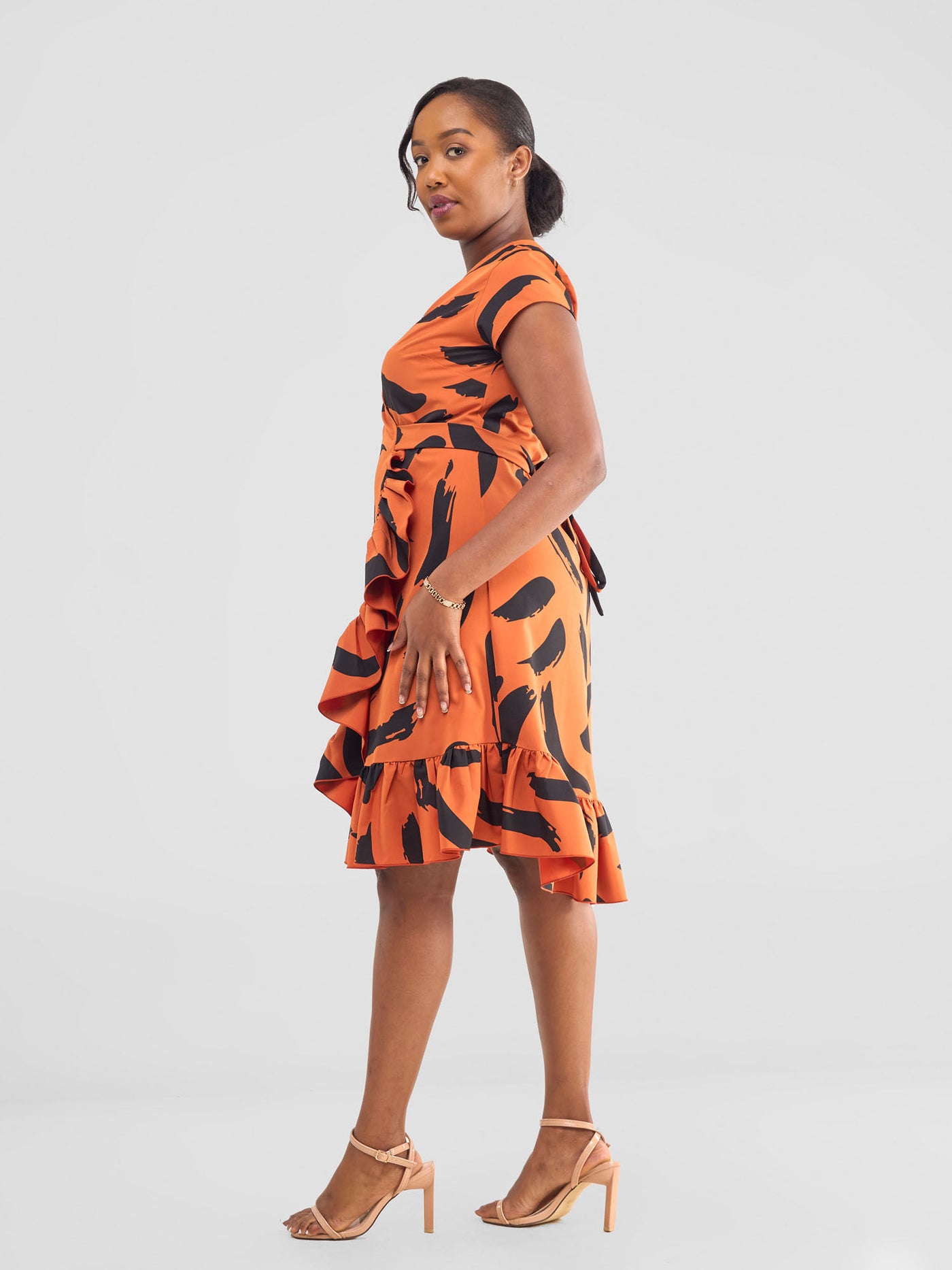 Vivo Nasinka Wrap Dress - Rust / Black Nasi Print - Shopzetu