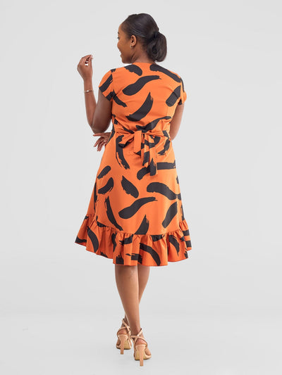 Vivo Nasinka Wrap Dress - Rust / Black Nasi Print - Shopzetu