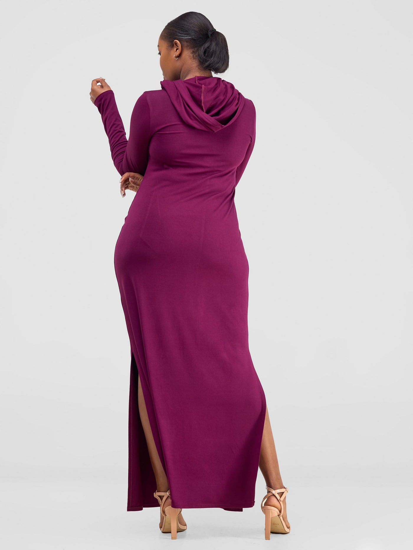 Vivo Kala Side Slit Hooded Maxi Dress - Burgundy