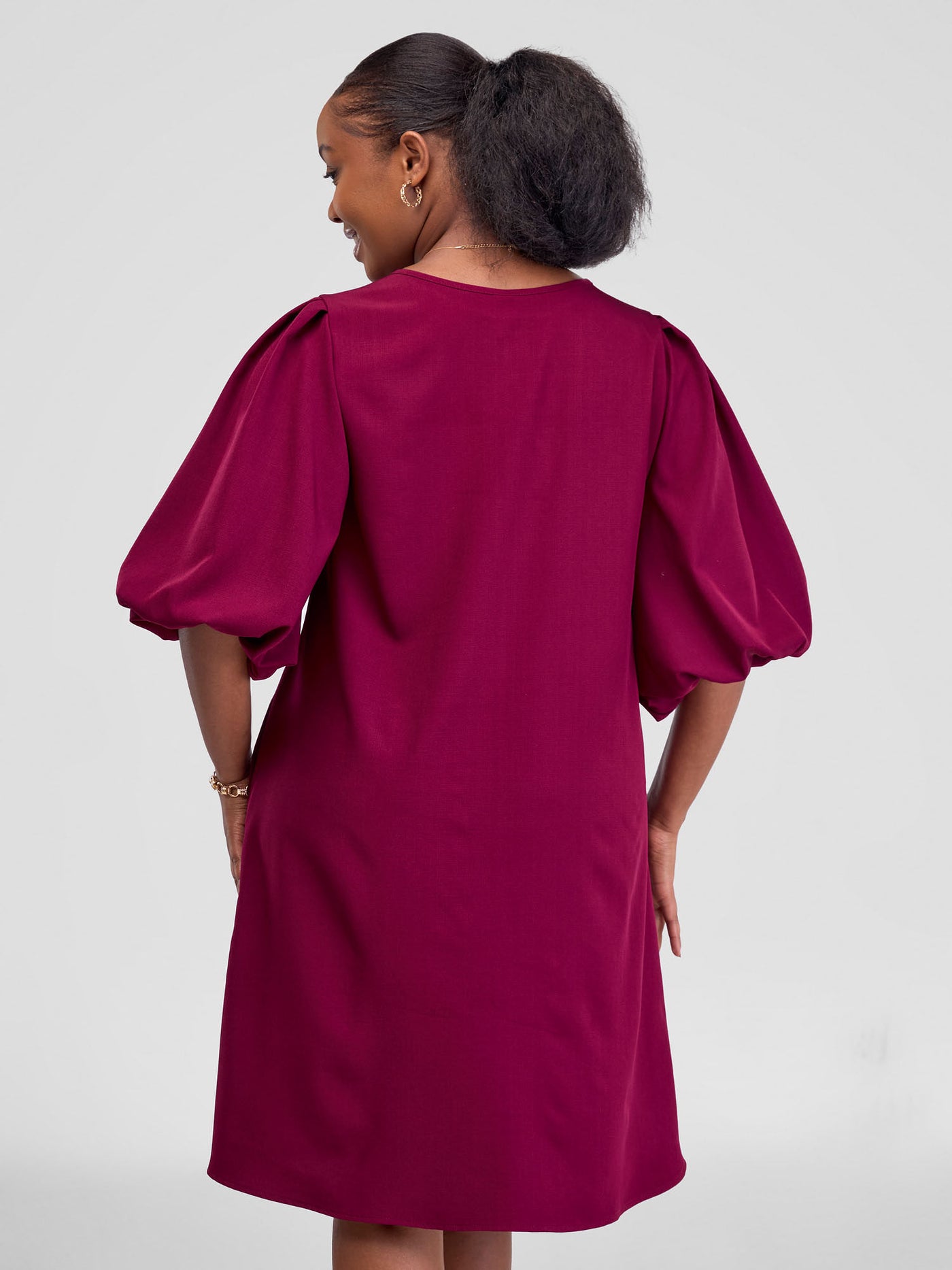 Vivo Zahari Puff Sleeve Tent Dress - Maroon