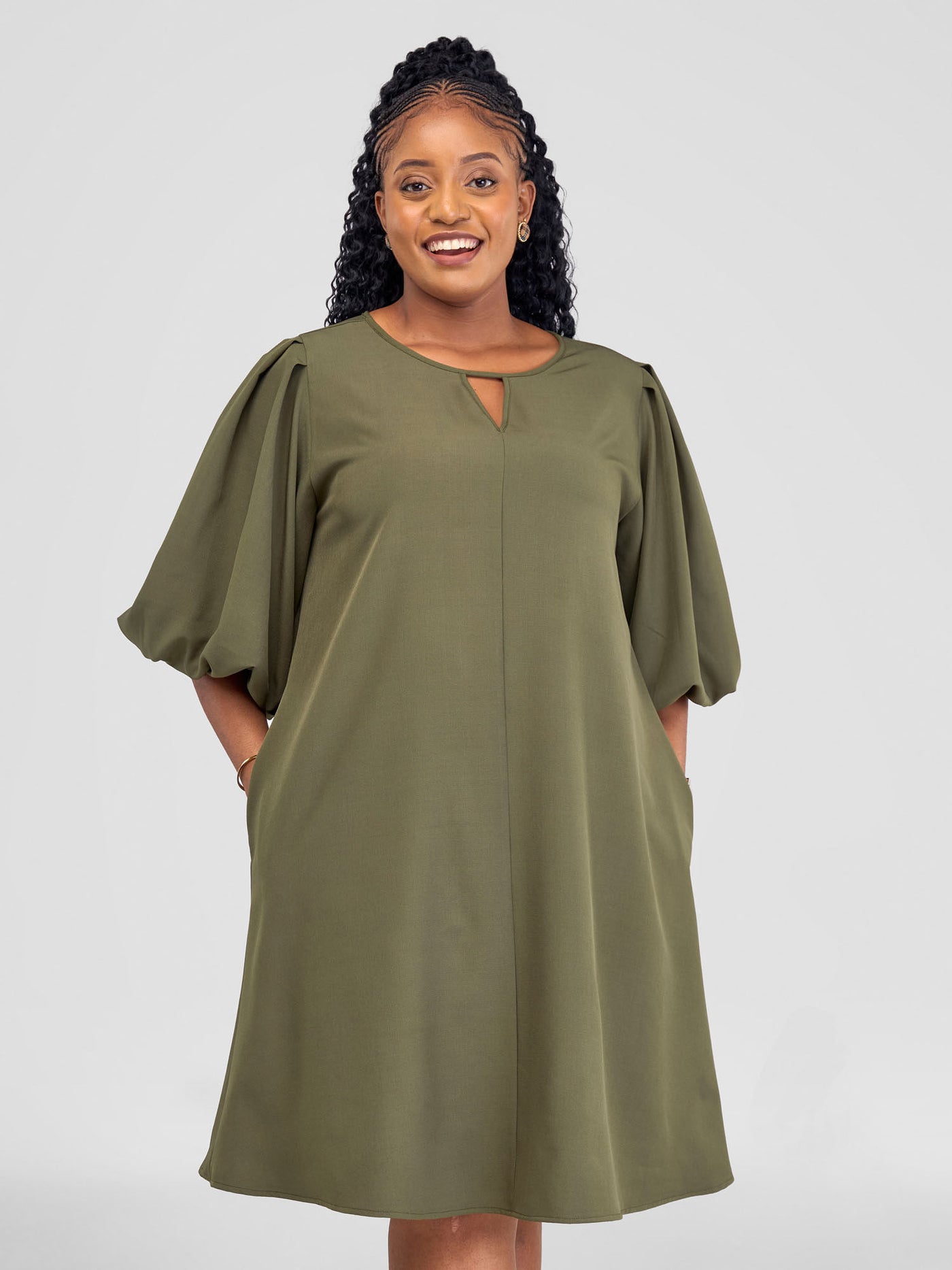 Vivo Zahari Puff Sleeve Tent Dress - Army Green