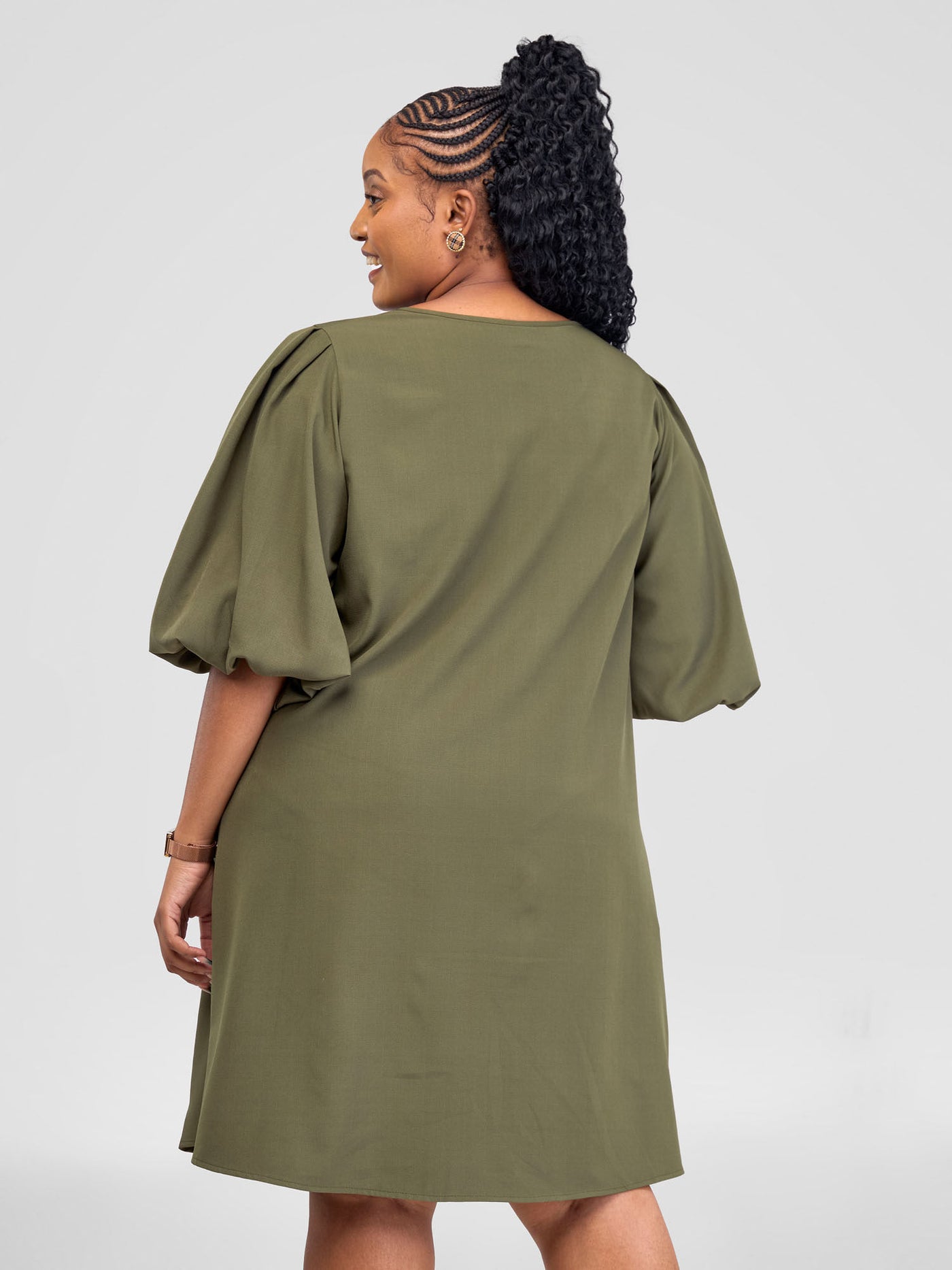 Vivo Zahari Puff Sleeve Tent Dress - Army Green