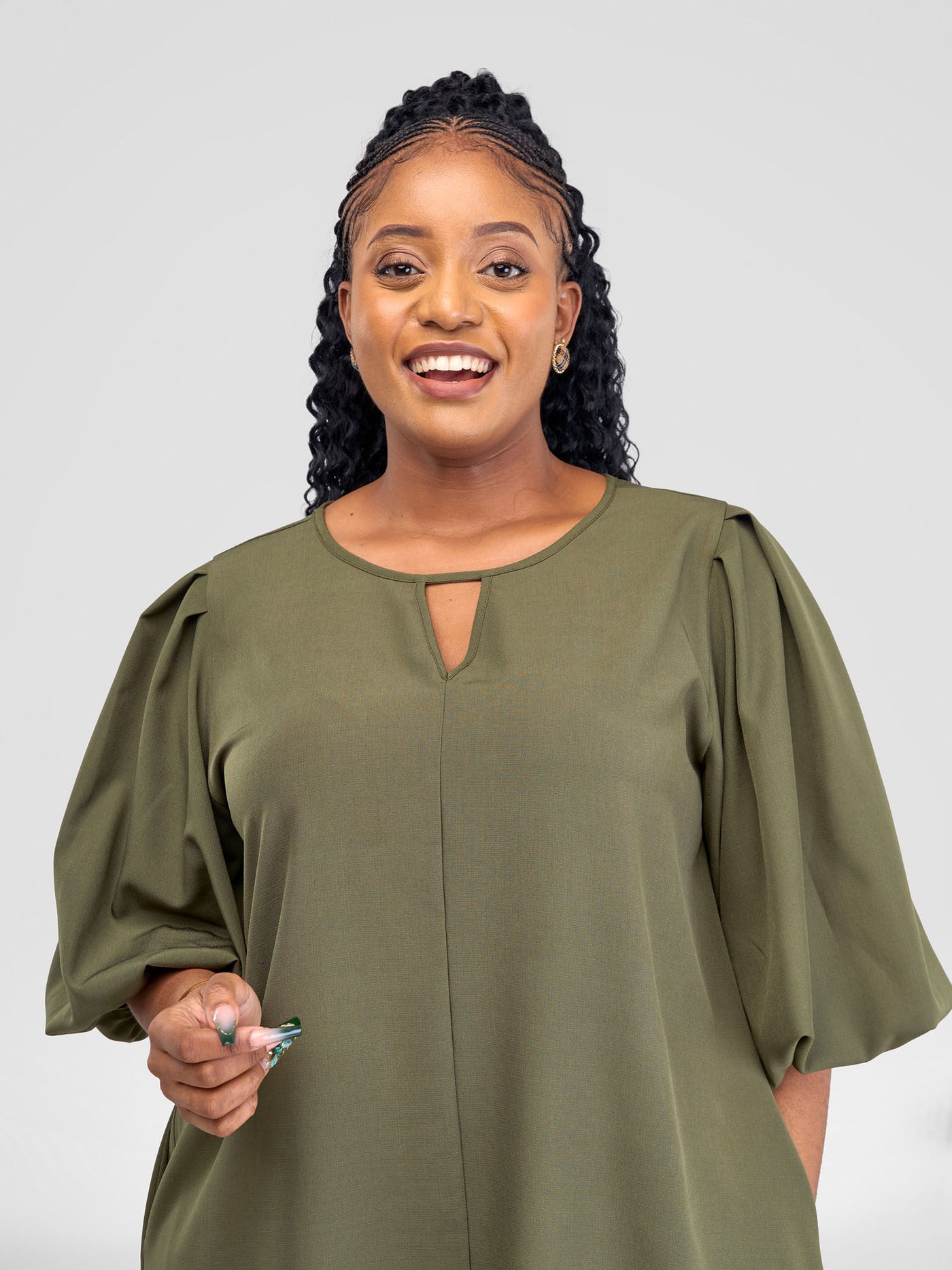 Vivo Zahari Puff Sleeve Tent Dress - Army Green