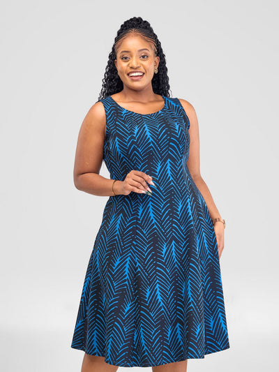 Vivo Imara Sleeveless Panelled Dress - Blue / Black Tana Print - Shopzetu