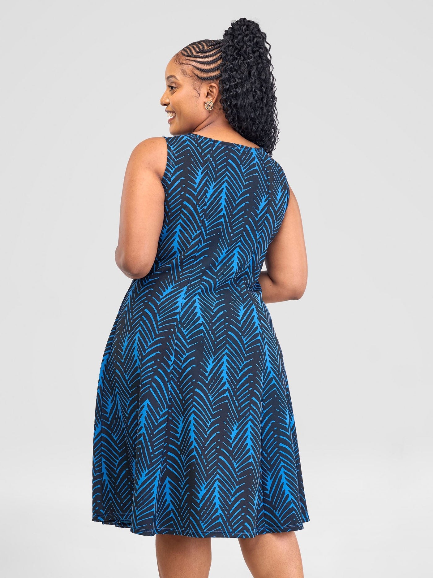 Vivo Imara Sleeveless Panelled Dress - Blue / Black Tana Print - Shopzetu