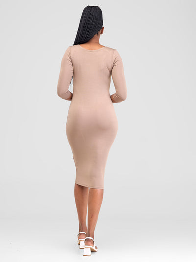 Vivo Basic 3/4 Sleeve Leila Bodycon Dress - Light Taupe