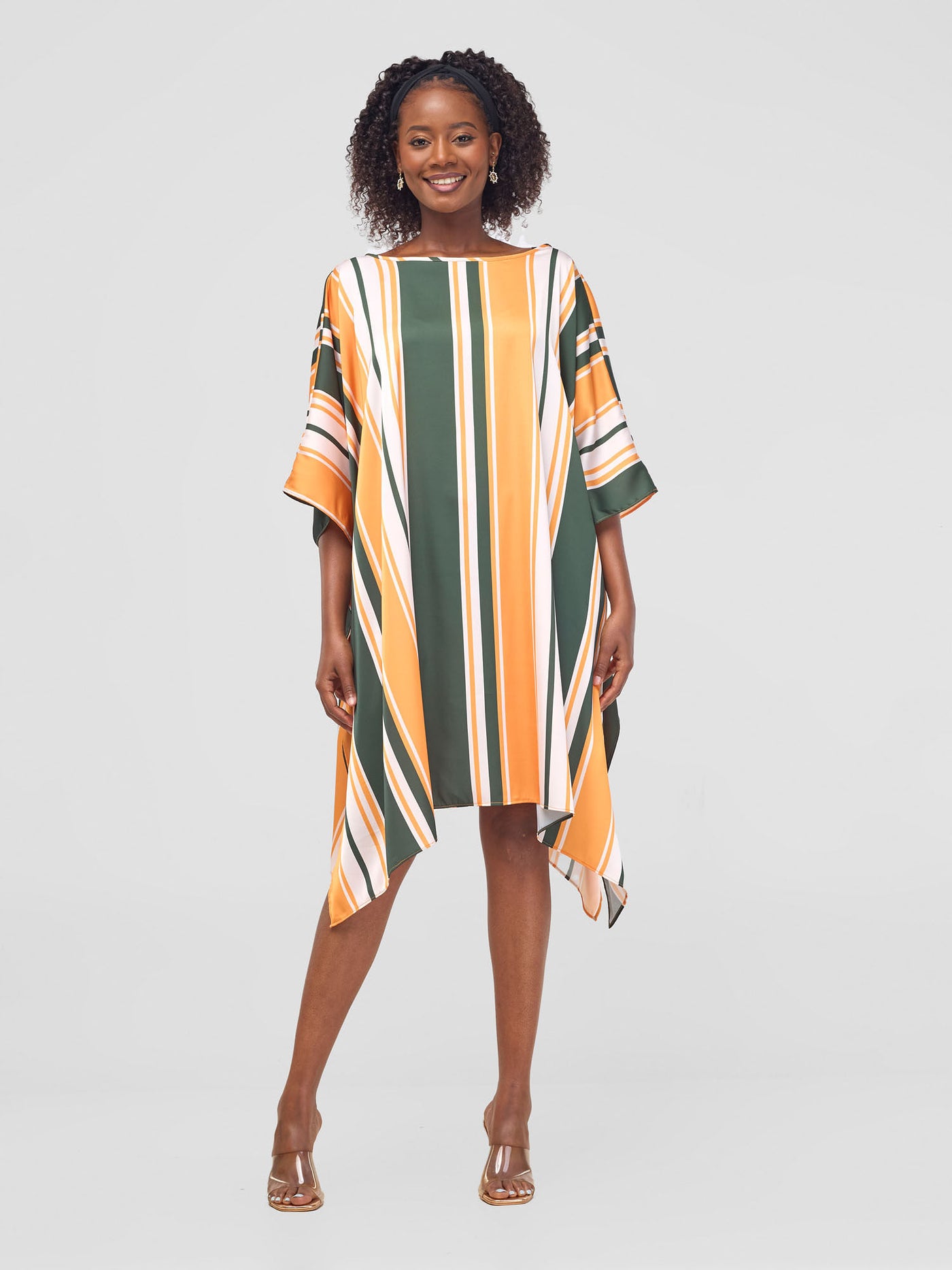 Vivo Kelemi Knee Length Kaftan - Mustard / Green Lindi Print - Shopzetu