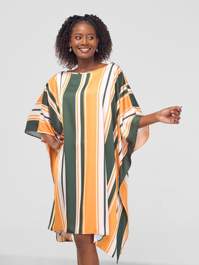 Vivo Kelemi Knee Length Kaftan - Mustard / Green Lindi Print - Shopzetu