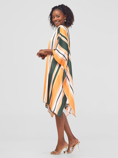 Vivo Kelemi Knee Length Kaftan - Mustard / Green Lindi Print - Shopzetu