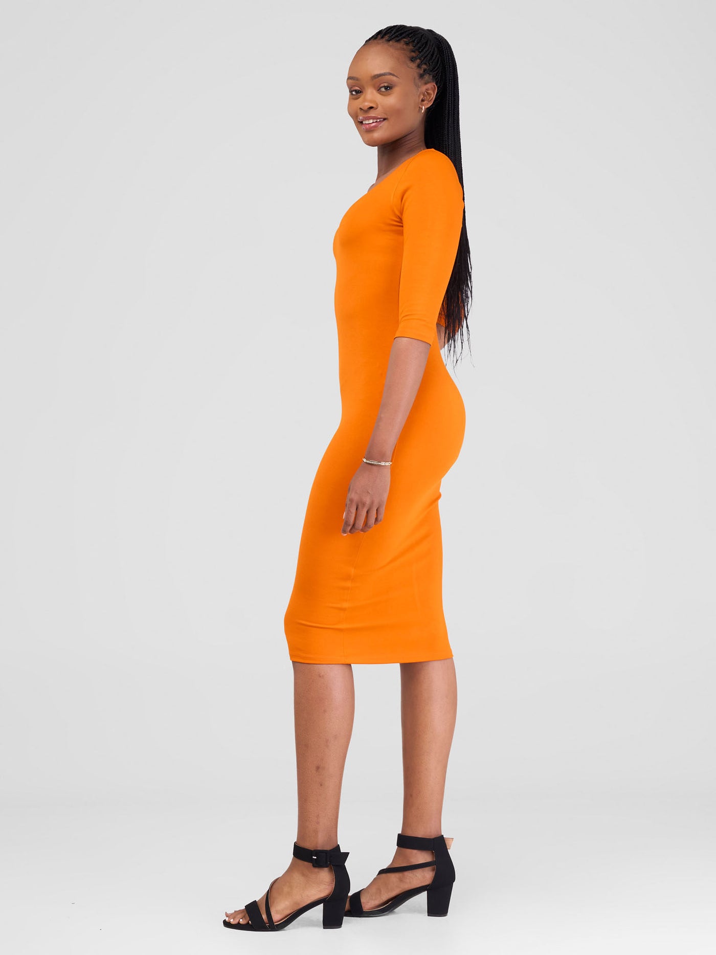 Vivo Basic 3/4 Sleeve Leila Bodycon Dress - Orange