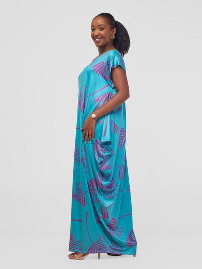 Vivo Lumi Drop Shoulder Maxi Dress - Teal / Purple Lifi Print - Shopzetu