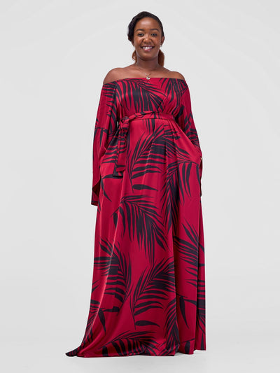 Vivo Sanali Off - Shoulder Maxi Dress - Red / BlackSiri Print - Shopzetu