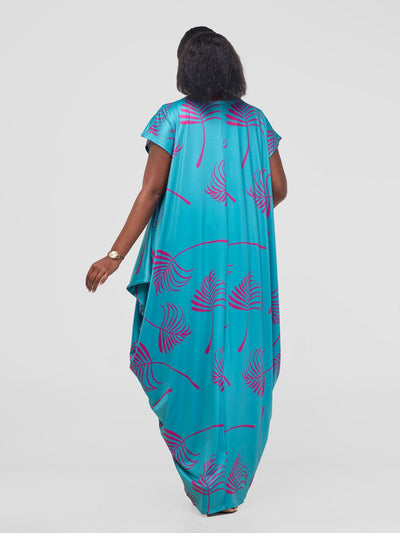 Vivo Lumi Drop Shoulder Maxi Dress - Teal / Purple Lifi Print - Shopzetu