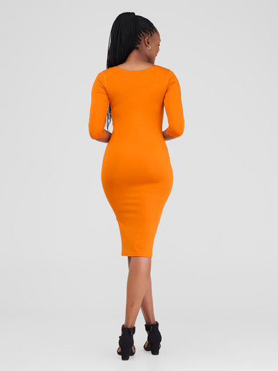 Vivo Basic 3/4 Sleeve Leila Bodycon Dress - Orange