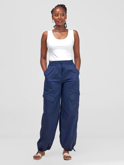 Safari Kamari Wide Leg Pants - Navy Blue - Shopzetu