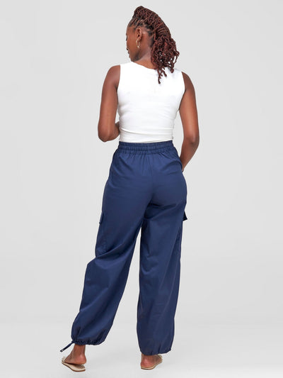 Safari Kamari Wide Leg Pants - Navy Blue - Shopzetu