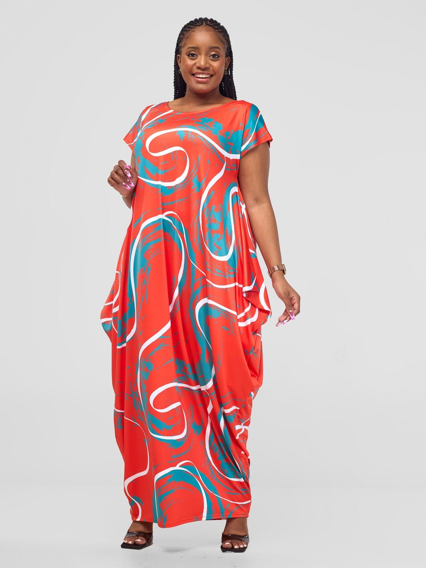 Vivo Lumi Drop Shoulder Maxi Dress - Orange / Teal Kita Print - Shopzetu