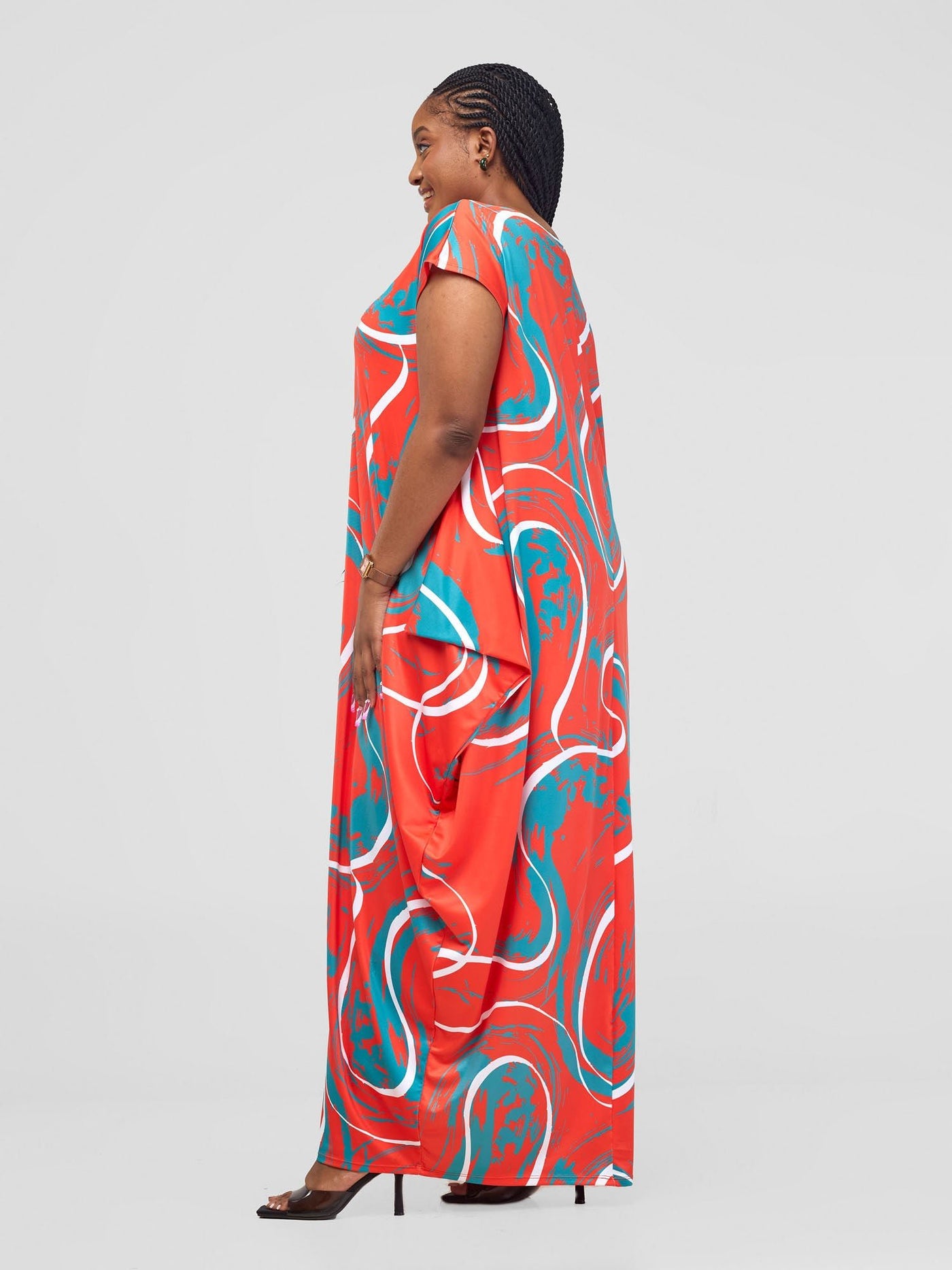 Vivo Lumi Drop Shoulder Maxi Dress - Orange / Teal Kita Print - Shopzetu