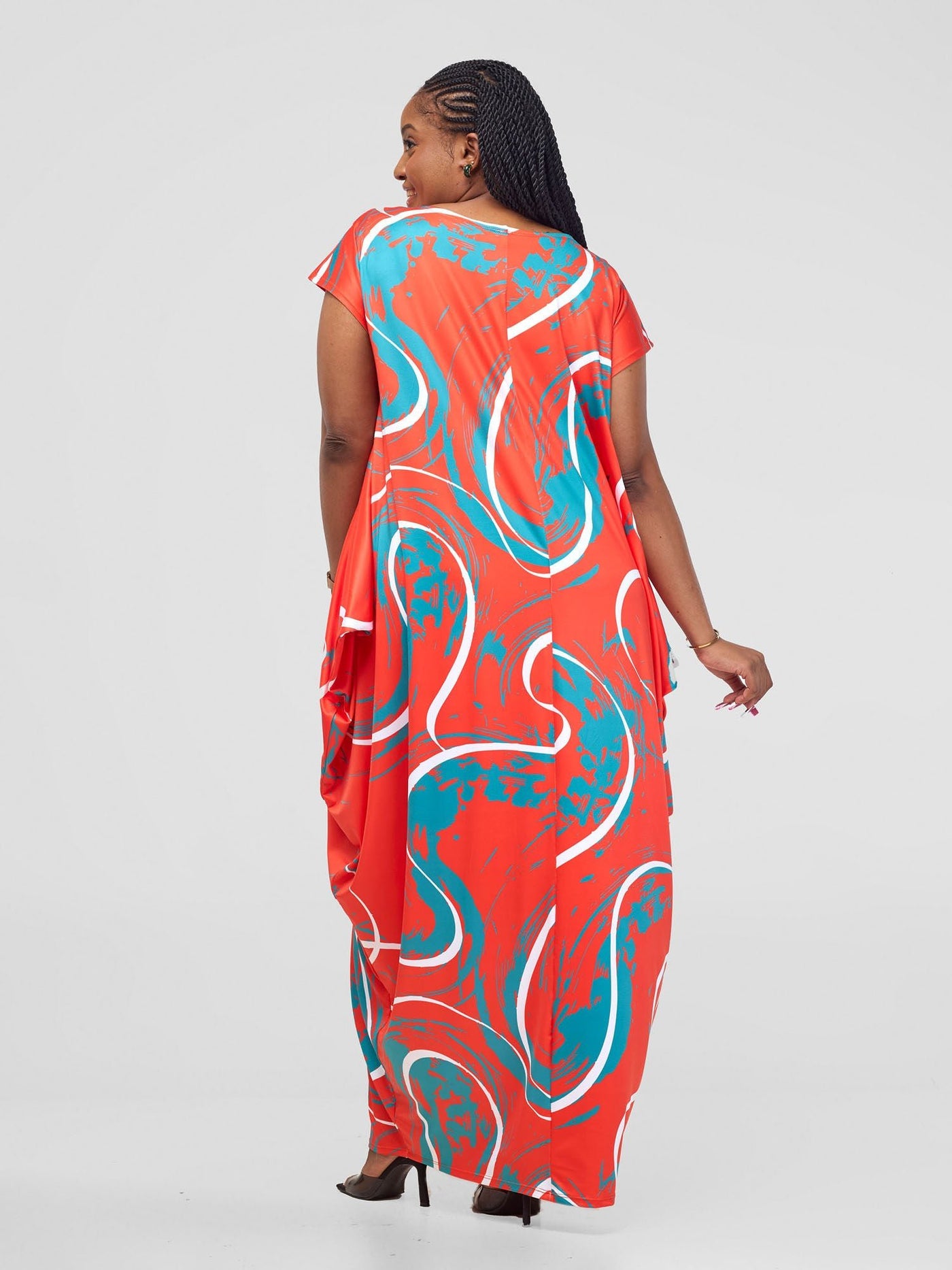 Vivo Lumi Drop Shoulder Maxi Dress - Orange / Teal Kita Print - Shopzetu