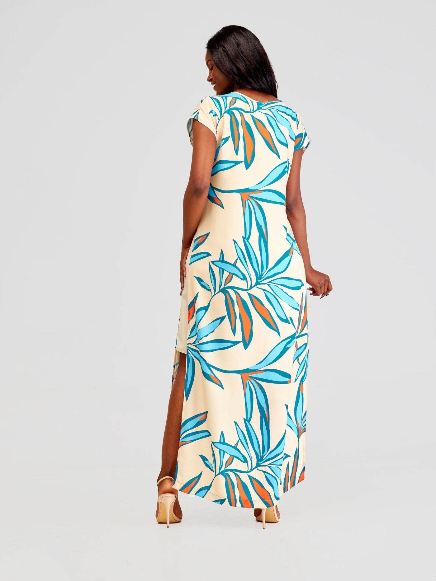 Vivo Kelemi Layered Maxi Dress - Off - White + Taupe / Blue Lemi Print - Shopzetu