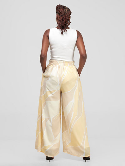 Vivo Asha Wide Leg Pants - Cream / Beige Print - Shopzetu