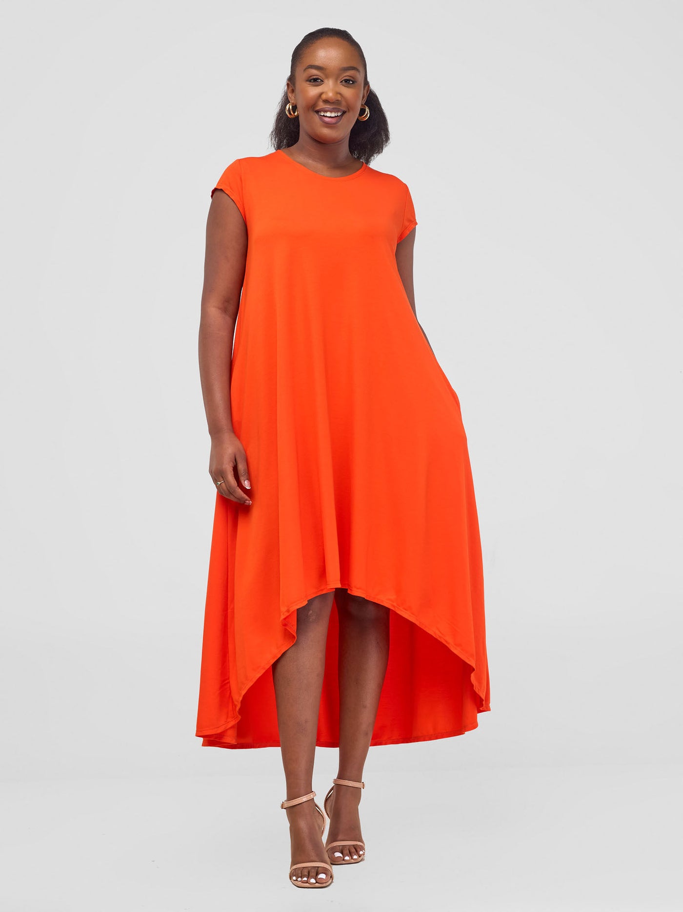 Vivo Ponte Back Pleat High Low Dress - Orange