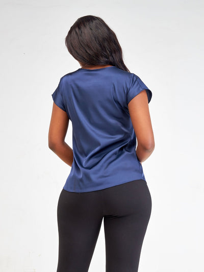 Vivo Basic Satin Dropped Shoulder Top - Dark Blue - Shopzetu