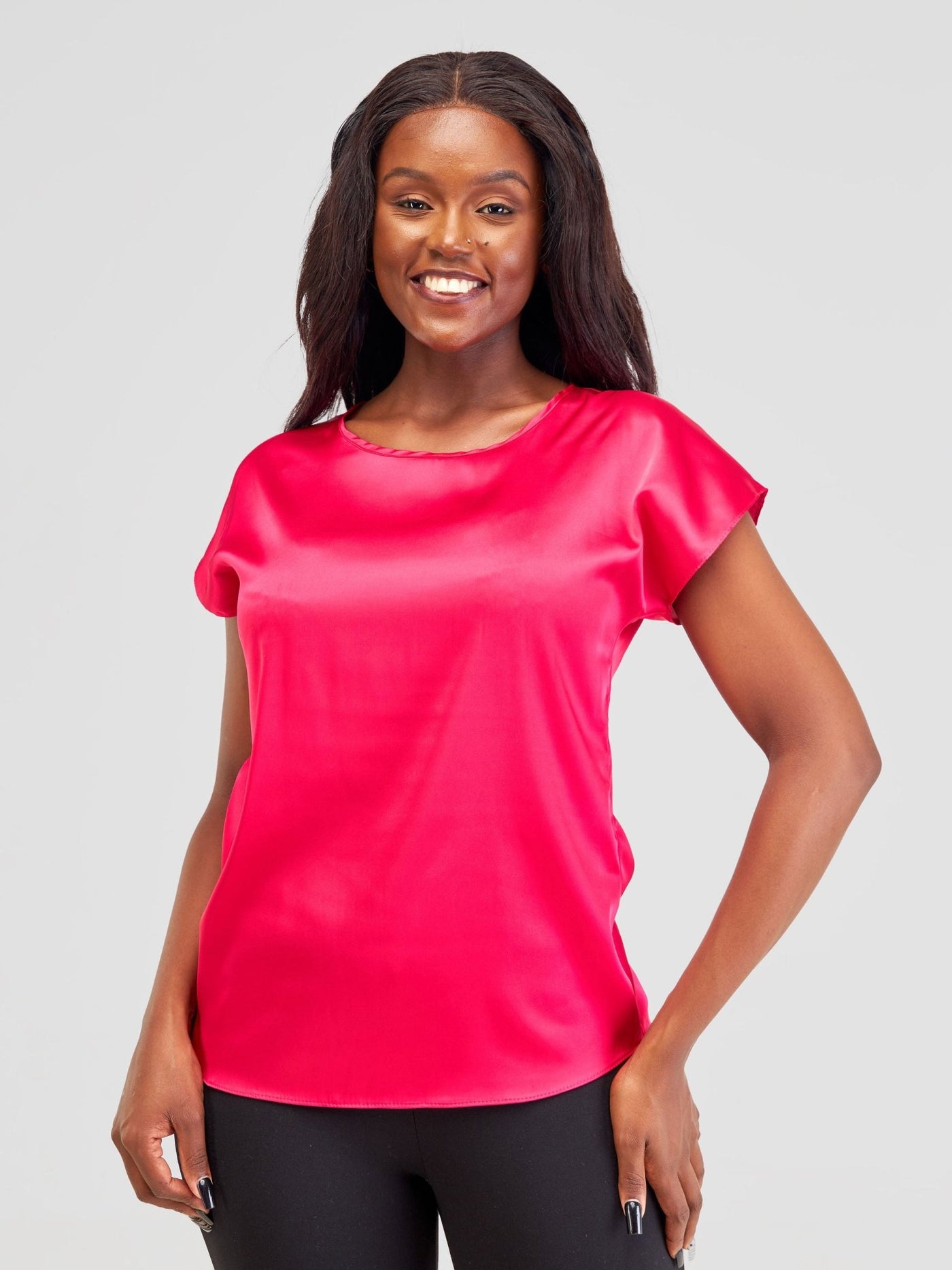 Vivo Basic Satin Dropped Shoulder Top - Pink - Shopzetu