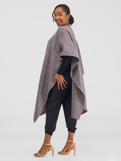 Vivo Basic Double Layered Wrap Poncho (Without Fringe) - Chocolate Brown / White