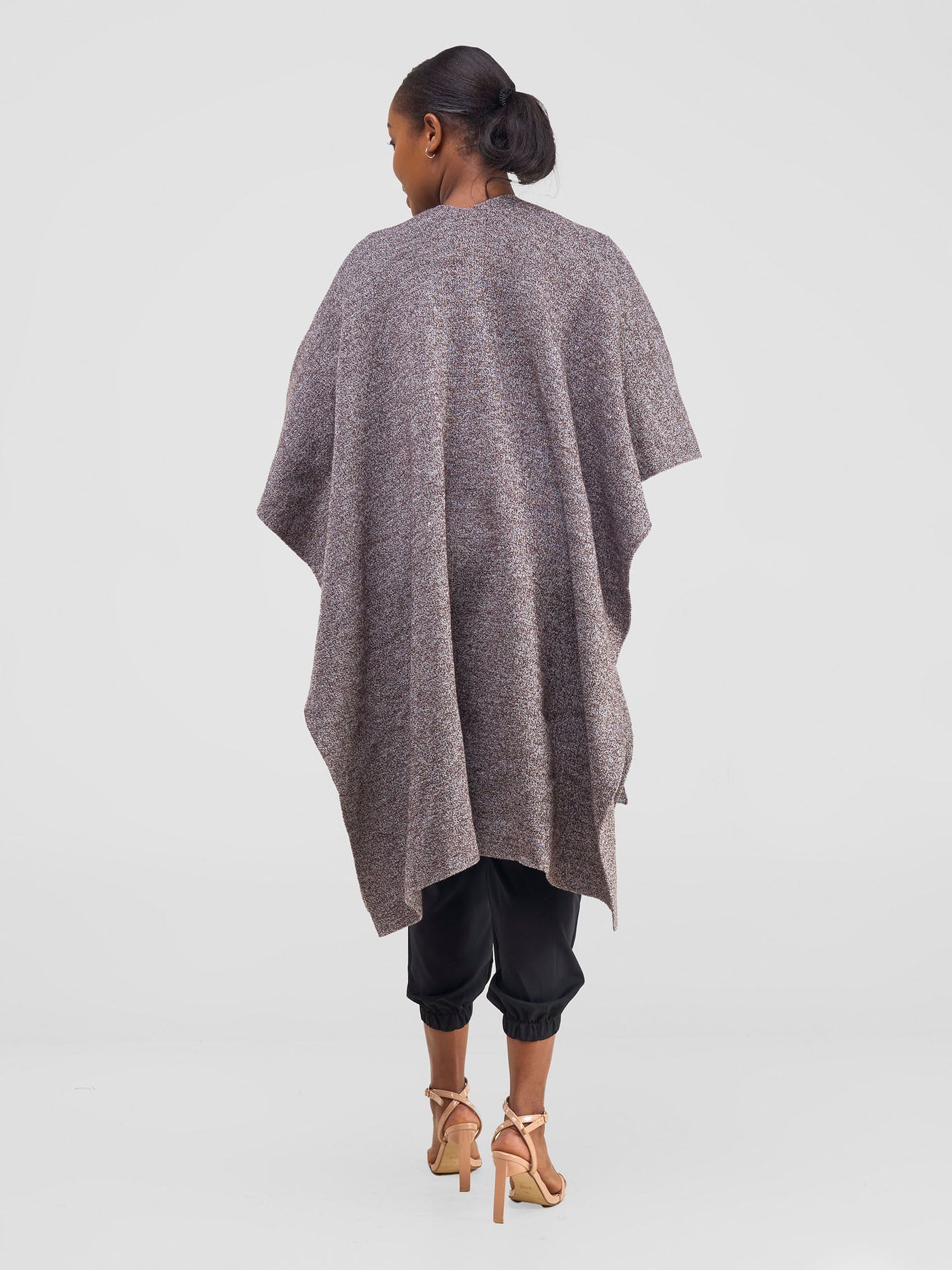 Vivo Basic Double Layered Wrap Poncho (Without Fringe) - Chocolate Brown / White