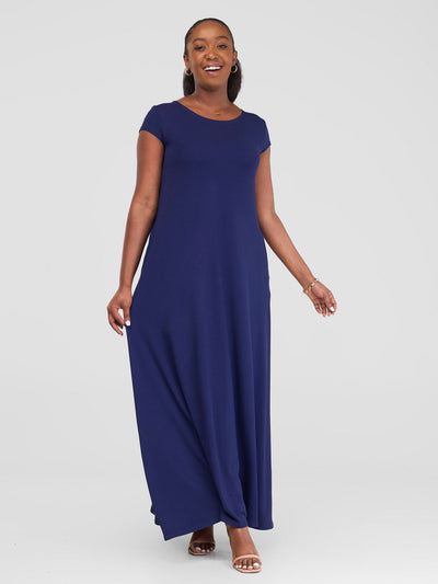 Vivo Leila Cap Sleeve Tent Maxi Dress - Navy Blue