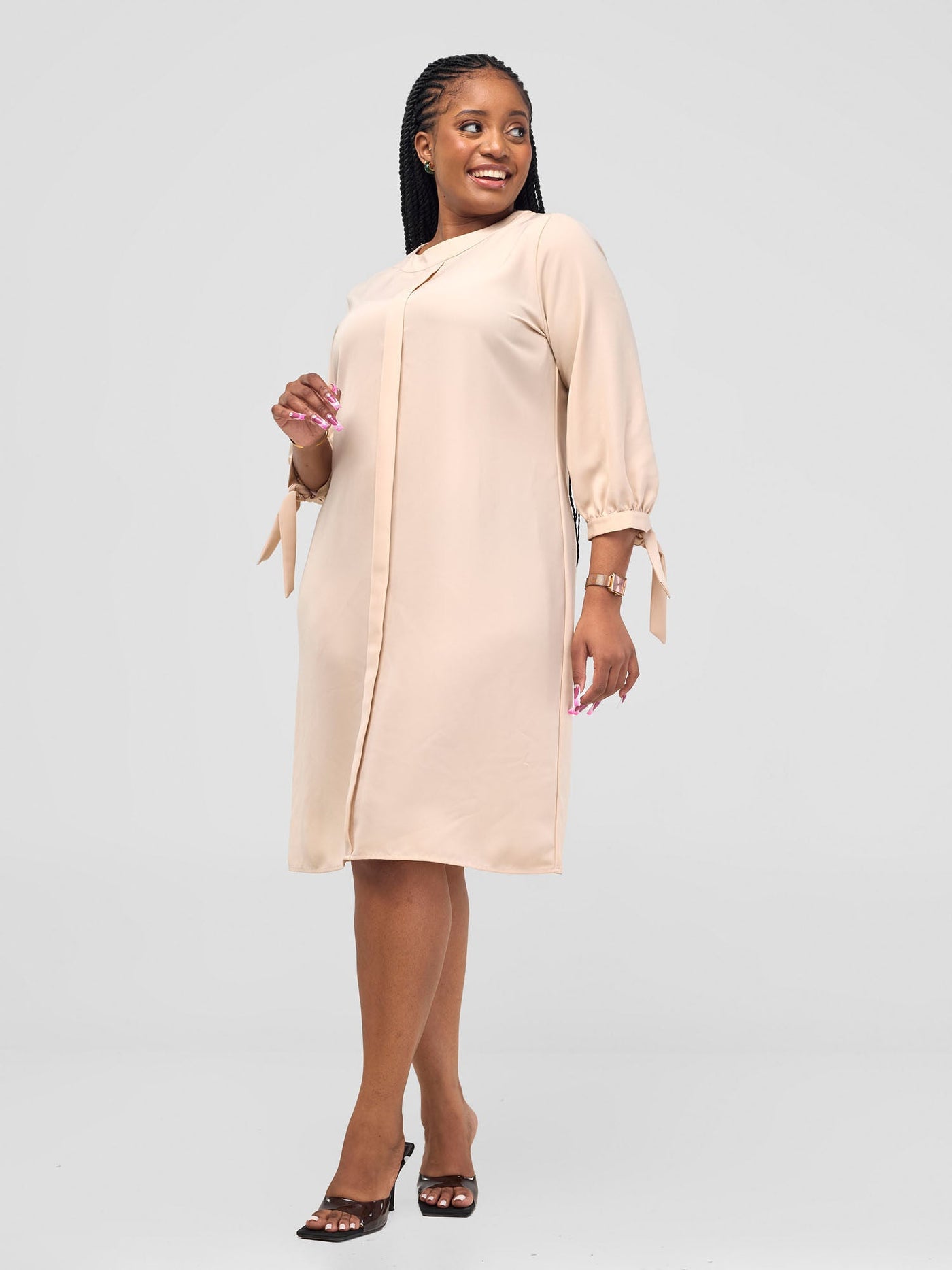 Vivo Alora 3/4 Sleeve Shift Dress - Cream