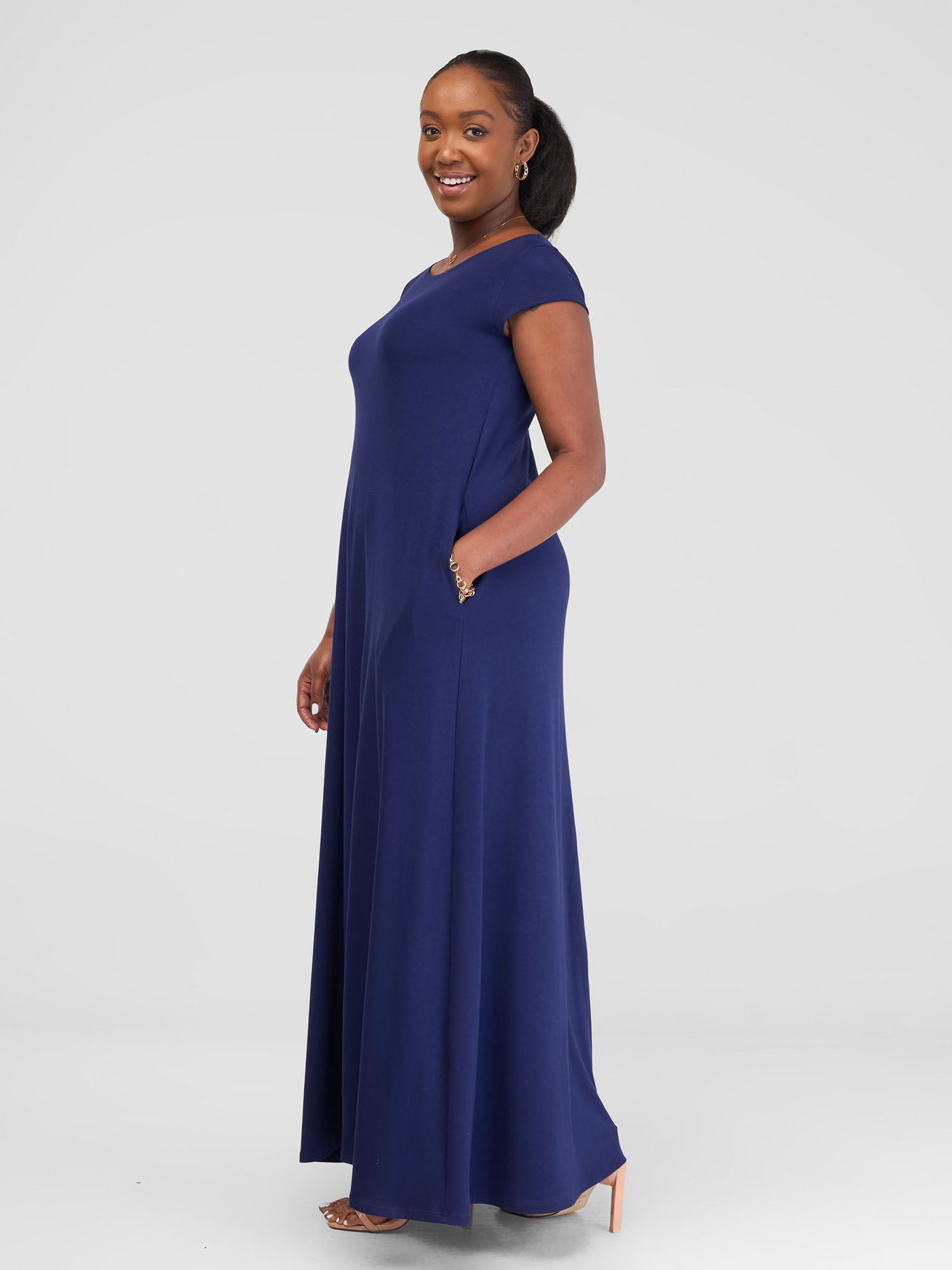 Vivo Leila Cap Sleeve Tent Maxi Dress - Navy Blue