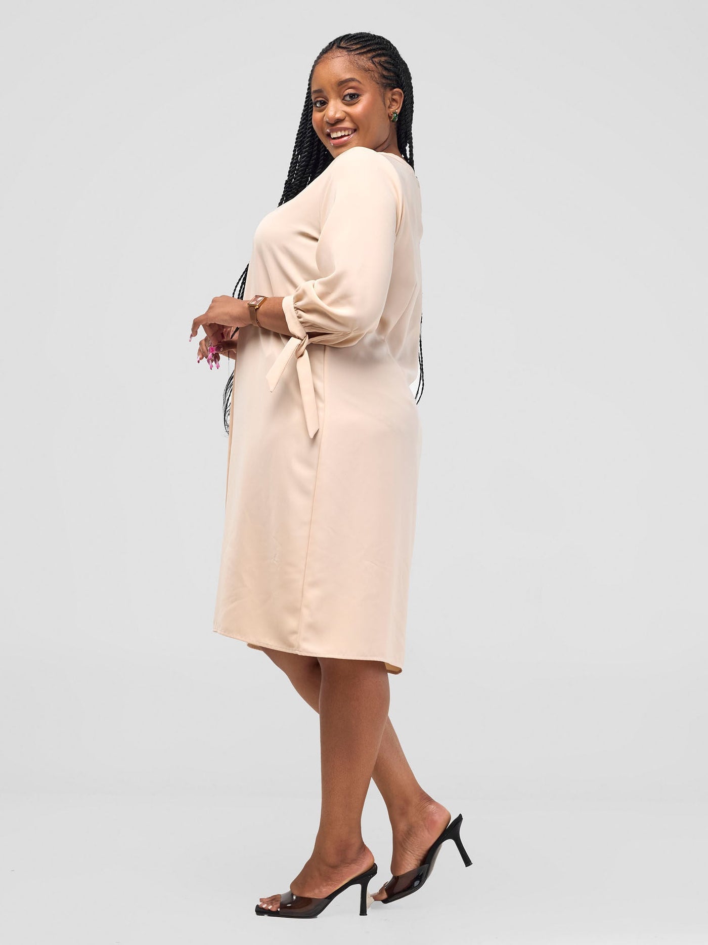 Vivo Alora 3/4 Sleeve Shift Dress - Cream