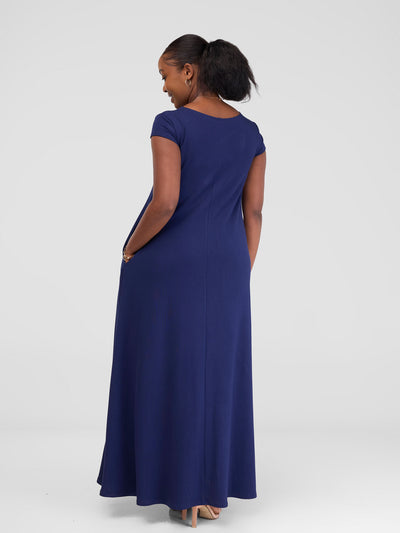 Vivo Leila Cap Sleeve Tent Maxi Dress - Navy Blue