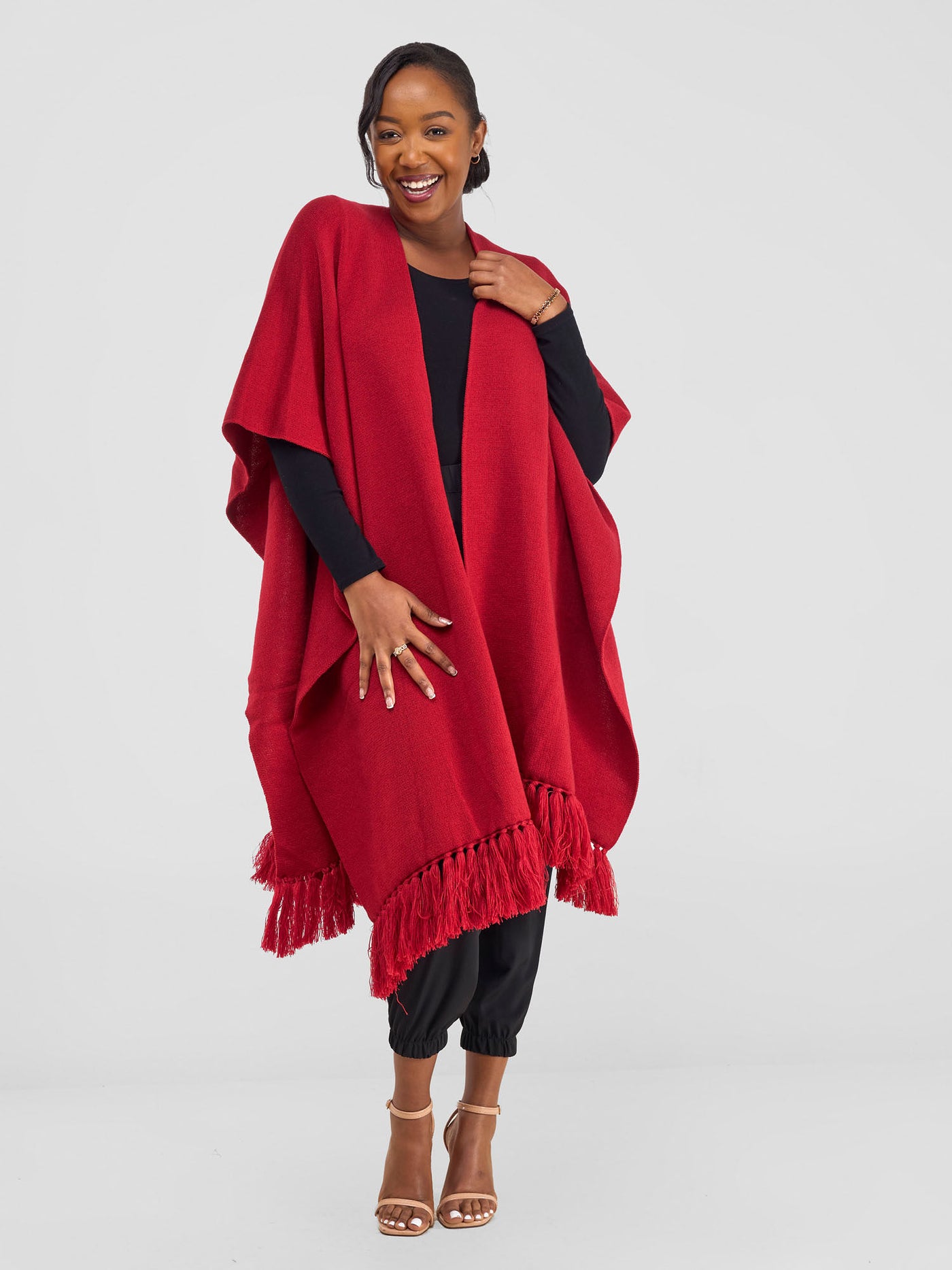 Vivo Basic Double Layered Wrap Poncho - Cherry