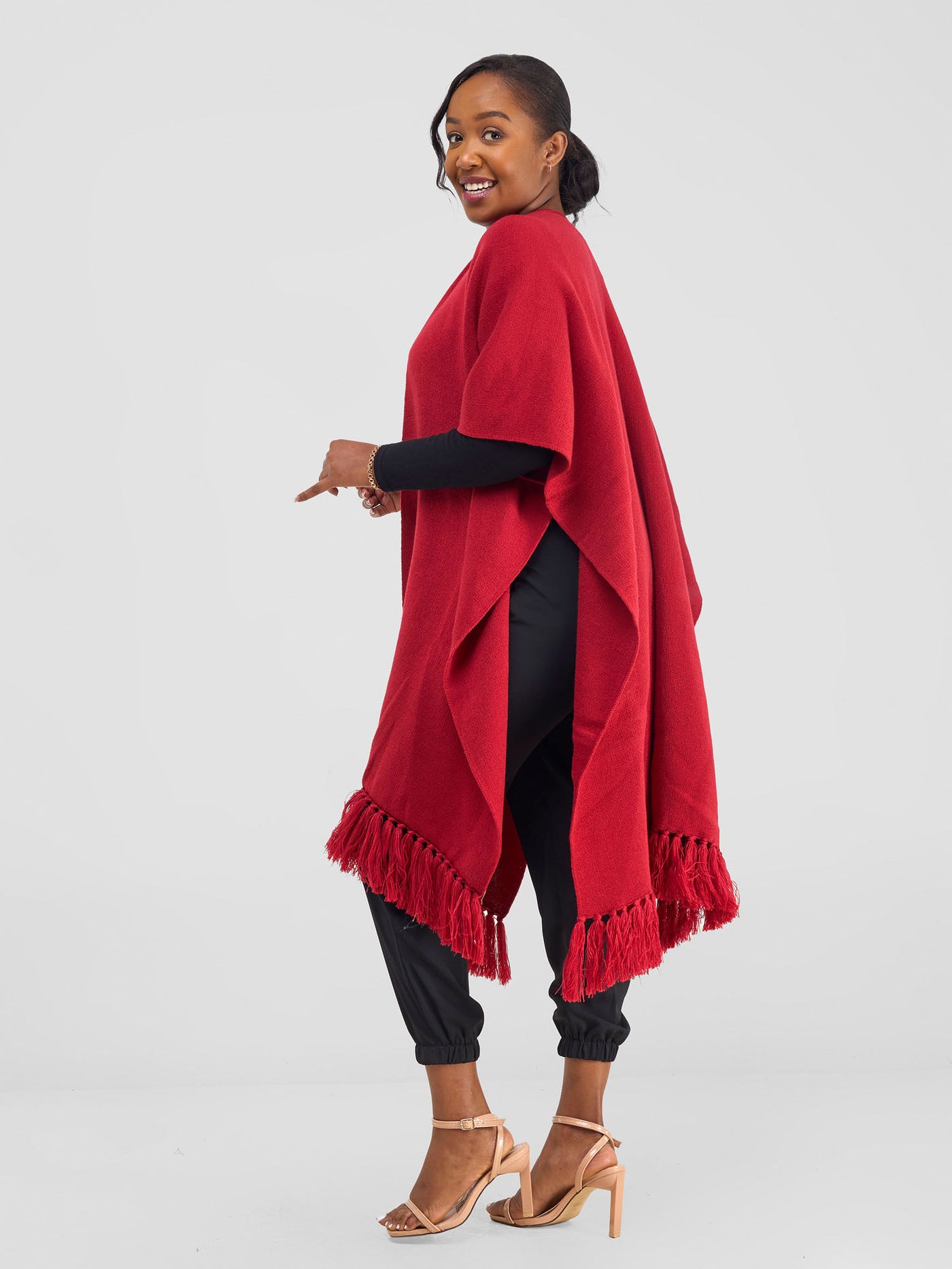 Vivo Basic Double Layered Wrap Poncho - Cherry