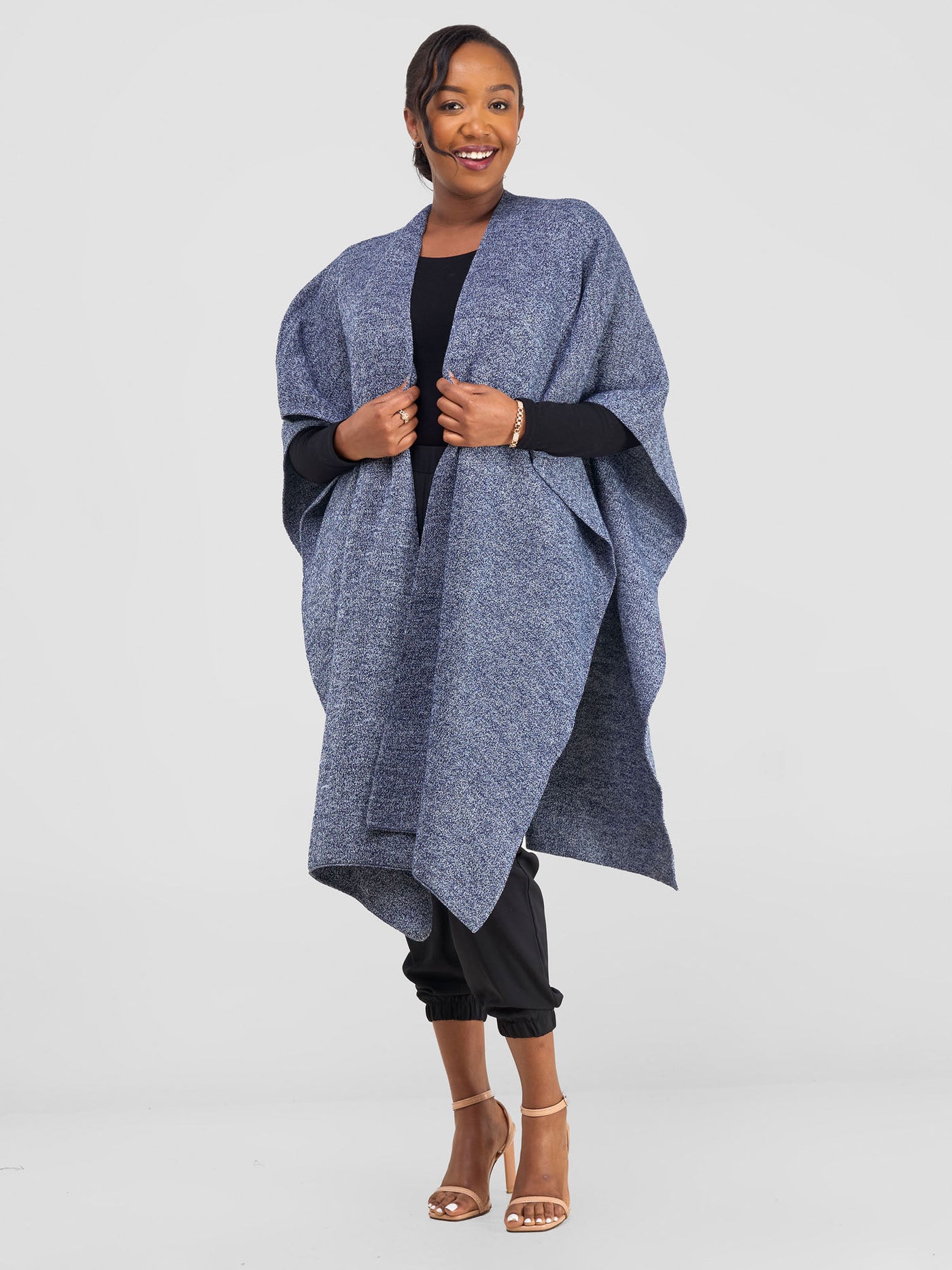 Vivo Basic Double Layered Wrap Poncho (Without Fringe) - Navy / White