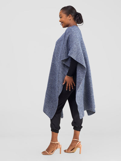 Vivo Basic Double Layered Wrap Poncho (Without Fringe) - Navy / White