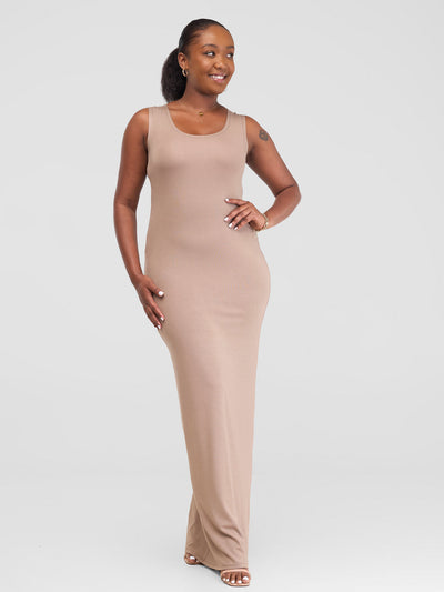 Vivo Basic Straight Maxi Dress - Light Taupe