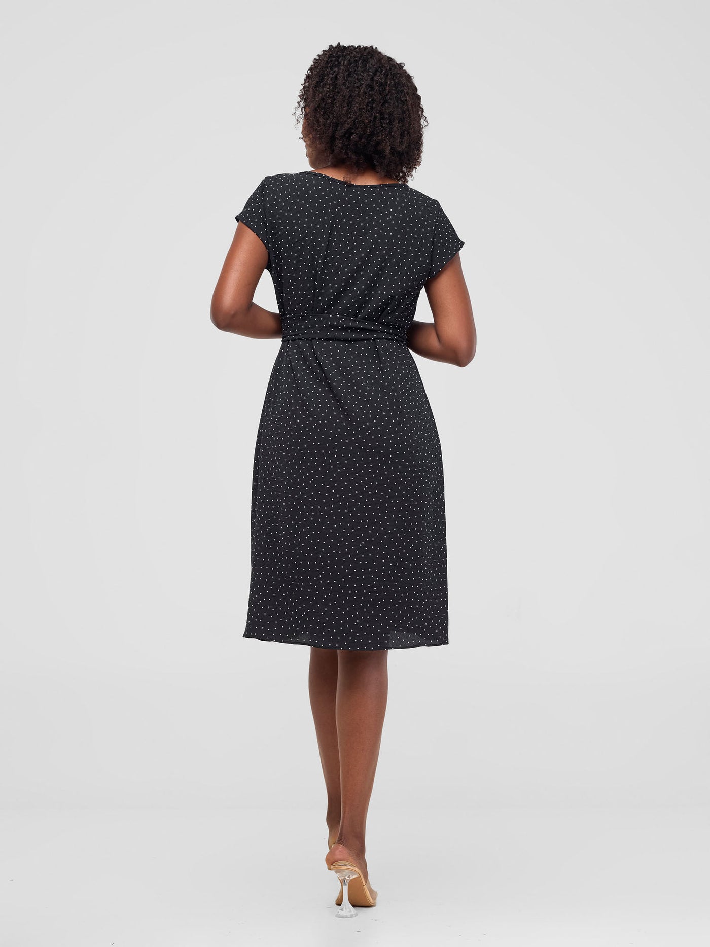 Vivo Muna Cap Sleeve Dress - Black Polka Dot Small Print