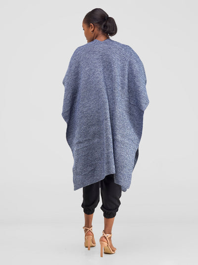 Vivo Basic Double Layered Wrap Poncho (Without Fringe) - Navy / White