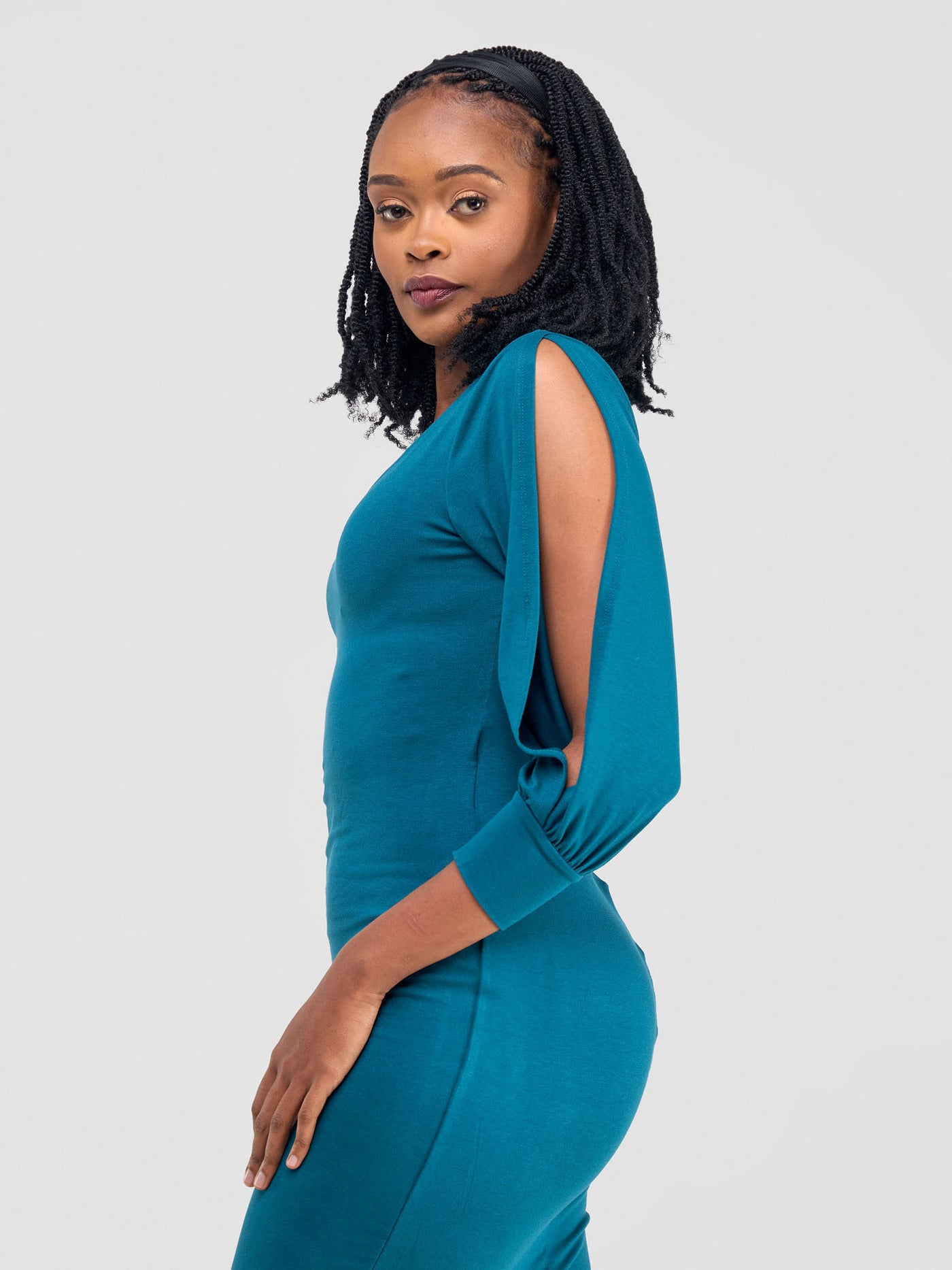 Lamu 3/4 Sleeve Double Layered Bodycon - Teal