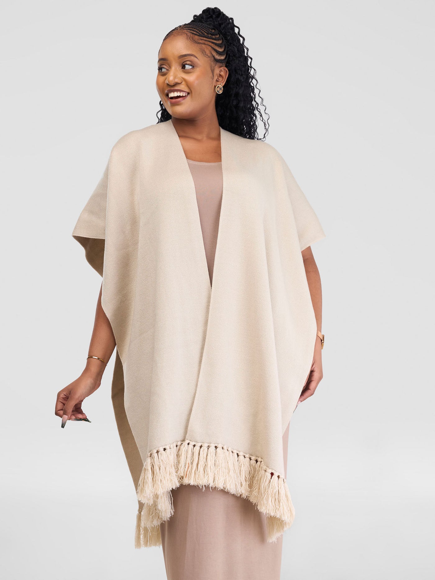 Basic Double Layered Wrap Poncho - Ivory